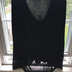 black mesh, front cowled, ruched sleeves,